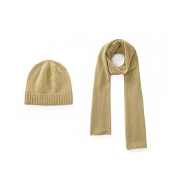 GreenMount Frauen 100% reines Kaschmir Beanie Mütze & Kaschmir Schal Set mit Geschenkbox für Frauen Winter Pflanzen färben, Khaki, Einheitsgröße von GreenMount