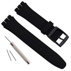 Replacement Waterproof Silicone Rubber Watch Strap Watch Band for Swatch (17mm 19mm 20mm) (19mm, Black) von GreenOlive