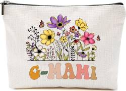 G-Mami Wildblumen-Geschenke für Muttertag, Make-up-Taschen – G-Mami Blumen-Geschenktüten – Mutter-Geburtstagsgeschenke – Reise-Kosmetiktasche zum Geburtstag, Weiss/opulenter Garten, 7”x9.8” von GreenStar Gifts