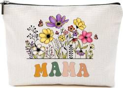 Mama Wildblumen Geschenke für Muttertag Make-up Taschen – Mama Blume Geschenktüten – Mama Geburtstagsgeschenke – Reise Kosmetiktasche für Geburtstag, Weiss/opulenter Garten, 7”x9.8” von GreenStar Gifts