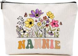 Nannie Wildblumen Geschenke für Muttertag Make-up Taschen – Nannie Blume Geschenktüten – Mama Geburtstagsgeschenke – Reise Kosmetiktasche für Geburtstag, Weiss/opulenter Garten, 7”x9.8” von GreenStar Gifts