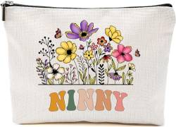 Ninny Wildblumen Geschenke für Muttertag Make-up-Taschen – Ninny Flower Geschenktüten – Mama Geburtstagsgeschenke – Reise-Kosmetiktasche für Geburtstag, Weiss/opulenter Garten, 7”x9.8” von GreenStar Gifts