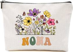 Nona Wildflowers Geschenke für Muttertag Make-up-Taschen – Nona Flower Geschenktüten – Mama Geburtstagsgeschenke – Reise-Kosmetiktasche für Geburtstag, Weiss/opulenter Garten, 7”x9.8” von GreenStar Gifts