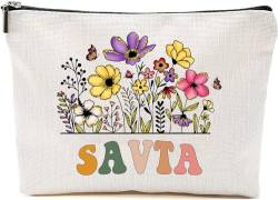 Savta Wildblumen Geschenke für Muttertag Make-up-Taschen – Savta Flower Geschenktüten – Mama Geburtstagsgeschenke – Reise-Kosmetiktasche für Geburtstag, Weiss/opulenter Garten, 7”x9.8” von GreenStar Gifts