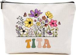 Tita Wildflowers Geschenke für Muttertag Make-up-Taschen – Tita Flower Geschenktüten – Mama Geburtstagsgeschenke – Reise-Kosmetiktasche für Geburtstag, Weiss/opulenter Garten, 7”x9.8” von GreenStar Gifts