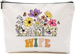 Wife Wildflowers Gifts For Mother's Day Makeup Bags - Wife Flower Gift Bags - Mom Birthday Gifts - Travel Cosmetic Bag For Birthday, Weiss/opulenter Garten, 7”x9.8” von GreenStar Gifts