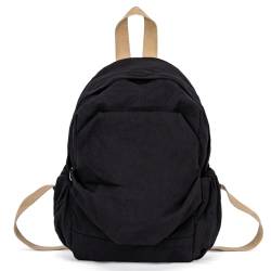 GreenTaya Rucksack Damen Herren Canvas Vintage Casual Daypacks Retro Segeltuch Rucksäcke Mini Schulterrucksack Reiserucksack Leichter klein Tagesrucksack für Büro Ausflug. Schwarz von GreenTaya