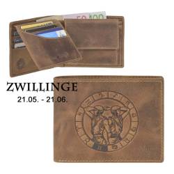 Geldbörse Leder 12x9cm "Vintage" mit Sternzeichen Zwillinge Greenburry 1705 von Greenburry