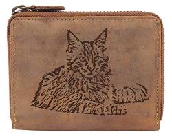 Greenburry Damen Geldbörse Braun 13x10x3cm mit Motiv Einer Maine Coon Katze von Greenburry