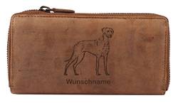 Greenburry Damen-Geldbörse PERSONALISIERT Wunschnamen mit Hunde-Motiv Rhodesian Ridgeback, Leder Damen-Geldbeutel, Braun von Greenburry