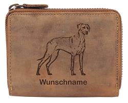 Greenburry Damen-Geldbörse PERSONALISIERT Wunschnamen mit Hunde-Motiv Rhodesian Ridgeback, Leder Damen-Geldbeutel, Braun von Greenburry