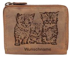 Greenburry Damen Portemonnaie Braun 13x10x3cm mit Babykatzen Motiv + Wunschnamen von Greenburry