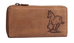 Greenburry Vintage Leder Damen Geldbörse Brieftasche mit Pferd Motiv Braun 19x10x2,5cm von Greenburry