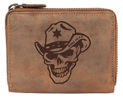 Greenburry Vintage Leder-Geldbörse mit Totenkopf Motiv - Geldbeutel für Biker und Heavy Metal Fans - Damen- Portemonnaie mit Skull Motiv - 12x10x3cm von Greenburry