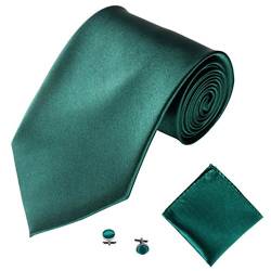 Greenlans Herren-Krawatte aus Polyester und Textil, einfarbig, Krawatte, Manschettenknöpfe, Einstecktuch, Anzug Gr. Einheitsgröße, dunkelgrün von Greenlans