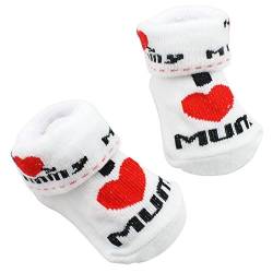 Greenlans Süße Baby-Socken aus Baumwolle, Aufschrift "I Love Mum Dad", 0-6 Monate, für Neugeborene, I Love Mum, One Size von Greenlans