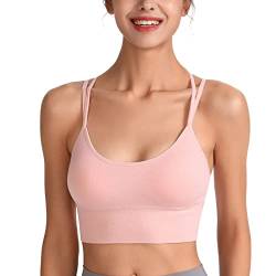 Damen Nahtloser Sport-BH mit Trägern für das Yoga Training Nicht verdrahteter BH mit Abnehmbarer Polsterung Sport-BH Workout Fitness Studio Push Up BH (S-Light Pink) von Greensen