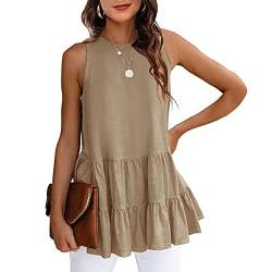 Damen Tops Elegant, Ärmellos T-Shirt Sommer Tank Swings Cami Oberteile Casual Blusen Rundhals Oberteile Shirt(S-Khaki) von Greensen