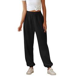 Greensen Damen Freizeit Hose Casual Elastische Trainingshose Einfarbig Freizeithose Elastische Taille Lange Jogginghose (S-Schwarz) von Greensen