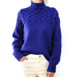 Greensen Damen Gestrickte Pullover Elegant Kabel Rollkragenpullover Drop Shoulder Strickpullover Lose Einfarbig Casual Sweater (2XL) von Greensen