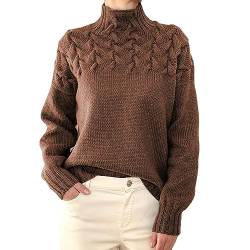 Greensen Damen Gestrickte Pullover Elegant Kabel Rollkragenpullover Drop Shoulder Strickpullover Lose Einfarbig Casual Sweater (M) von Greensen