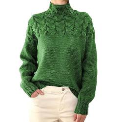 Greensen Damen Gestrickte Pullover Elegant Kabel Rollkragenpullover Drop Shoulder Strickpullover Lose Einfarbig Casual Sweater (XL) von Greensen