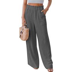 Greensen Damen Hose mit Kordelzug Weitem Bein Yogahose Lounge Locker Lässig Reine Farbe Freizeithose Elastische Volant Taille mit Tasche(M-Grau) von Greensen