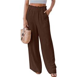 Greensen Damen Hose mit Kordelzug Weitem Bein Yogahose Lounge Locker Lässig Reine Farbe Freizeithose Elastische Volant Taille mit Tasche(M-Kaffee) von Greensen