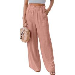 Greensen Damen Hose mit Kordelzug Weitem Bein Yogahose Lounge Locker Lässig Reine Farbe Freizeithose Elastische Volant Taille mit Tasche(M-Rosa) von Greensen