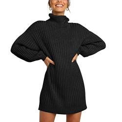 Greensen Damen Strickpullover Turtleneck Sweater Lang Rollkragenpullover mit Fledermausärmel Elegant Dick Pullover Lightweight Wollpullover (XL-Schwarz) von Greensen