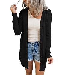 Greensen Damen offen vorne Outwear Casual Elegant Einfarbig Cardigan Sweater Langarm Mantel Sweatshirt Mittellange Tops Pullover Strickwaren Strickjacke(XXL-Schwarz) von Greensen