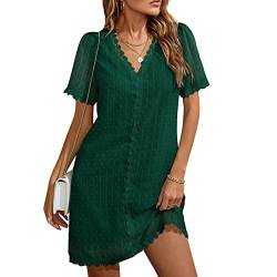 Greensen Female Kleid Damen Elegant Sommerkleid V-Ausschnitt Strandkleider Partykleid Rüschenkleid Freizeitkleid Sommerkleider Rüschensaum (S-Grün) von Greensen