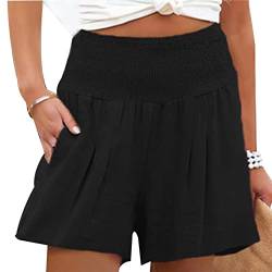 Greensen Sommer Kurz Hose, Damen Lässige Shorts Sport Strand Hosen Elastische Taille Hotpants mit Taschen Gummiband Damen Shorts(2XL-Schwarz) von Greensen