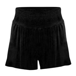 Greensen Sommer Lässige Kurze Hose, Elastische Taille Sport Strand Hosen Damen Shorts High Waist Hotpants Einfarbig Freizeit Shorts mit Taschen(3XL-Schwarz) von Greensen