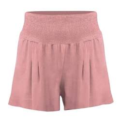 Greensen Sommer Lässige Kurze Hose, Elastische Taille Sport Strand Hosen Damen Shorts High Waist Hotpants Einfarbig Freizeit Shorts mit Taschen(5XL-Rosa) von Greensen