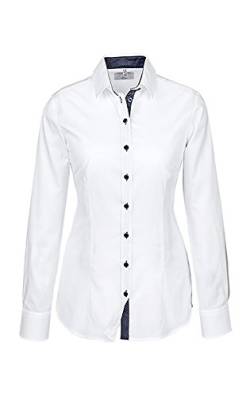 Greiff Größe 44 Corporate Wear Modern Damen Bluse Langarm Regular Fit Weiß mit blauem Besatz Modell 65271 von Greiff