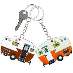 2 Stück Cartoon Schlüsselanhänger Camper Schlüsselanhänger Schlüsselanhänger Paar Wohnmobil Schlüsselanhänger Personalisiert,Schlüssel Anhänger für Wohnmobil Reisen Camping Souvenirs-Braun & Orange von Grevosea