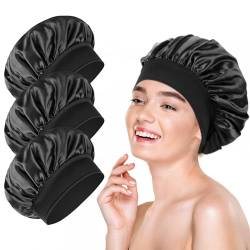 Grevosea 3 Stück Satin Bonnet Schlafhaube Silk Bonnet für Lockiges Haar Atmungsaktive Schlafmütze Seidenhaube zum Schlafen für Damen Mädchen von Grevosea