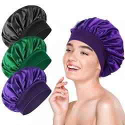 Grevosea 3 Stück Satin Bonnet Schlafhaube Silk Bonnet für Lockiges Haar Atmungsaktive Schlafmütze Seidenhaube zum Schlafen für Damen Mädchen von Grevosea