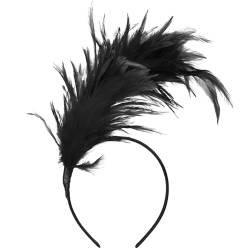 Grevosea Feder Stirnband Fascinator Stirnbänder 20er Jahre Haarschmuck Cosplay Haarband Schwarz Feder Haarreif Kopfbedeckung für Frauen,Hochzeit,Teeparty,Kopfbedeckung,Cocktailparty-12 * 13.5cm von Grevosea