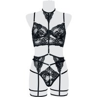 Grey Velvet - Gothic Wäsche-Set - 3-teiliges Spitzen Cami-Strapsset - S bis XL - für Damen - Größe M - schwarz von Grey Velvet