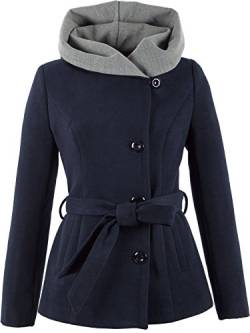 1282 Damen Wollmantel Wolljacke COOTIC mit Kapuze (36, blau) von Grimada