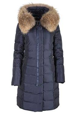 18719M Damen Jacke Mantel Winterjacke Steppmantel in Daunen-Optik OLANMEAR mit Echtfellkapuze (34,blau) von Grimada