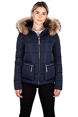 6M138M Damen Winter Jacke Tarore in Daunen Optik mit Echtfellkapuze (34, blau) von Grimada