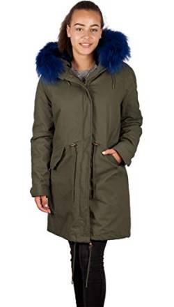 7878 Damen Parka XXL Kragen ECHTFELL Jacke Mantel Innenfutter (Grün/blau, 36) von Grimada