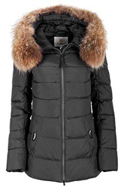 Grimada 683 Damen Winterjacke Skijacke in Daunen-Optik OLANMEAR Echtfell Kapuze (34,Schwarz) von Grimada