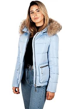 Grimada 6M138M Damen Winter Jacke Tarore in Daunen Optik mit Echtfellkapuze (38, hellblau) von Grimada