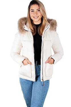 Grimada 6M138M Damen Winter Jacke Tarore in Daunen Optik mit Echtfellkapuze (40, beige) von Grimada