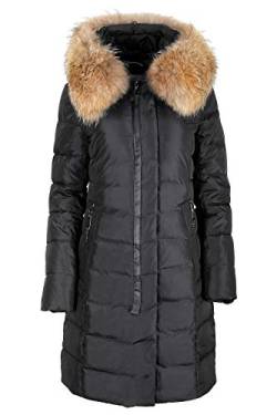 Grimada Damen Jacke Mantel Winterjacke Steppmantel OLANMEAR mit Echtfellkapuze (36,schwarz) 18719M von Grimada