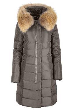 Grimada Damen Jacke Mantel Winterjacke Steppmantel in Daunen-Optik OLANMEAR mit Echtfellkapuze (34,olive) 18719M von Grimada